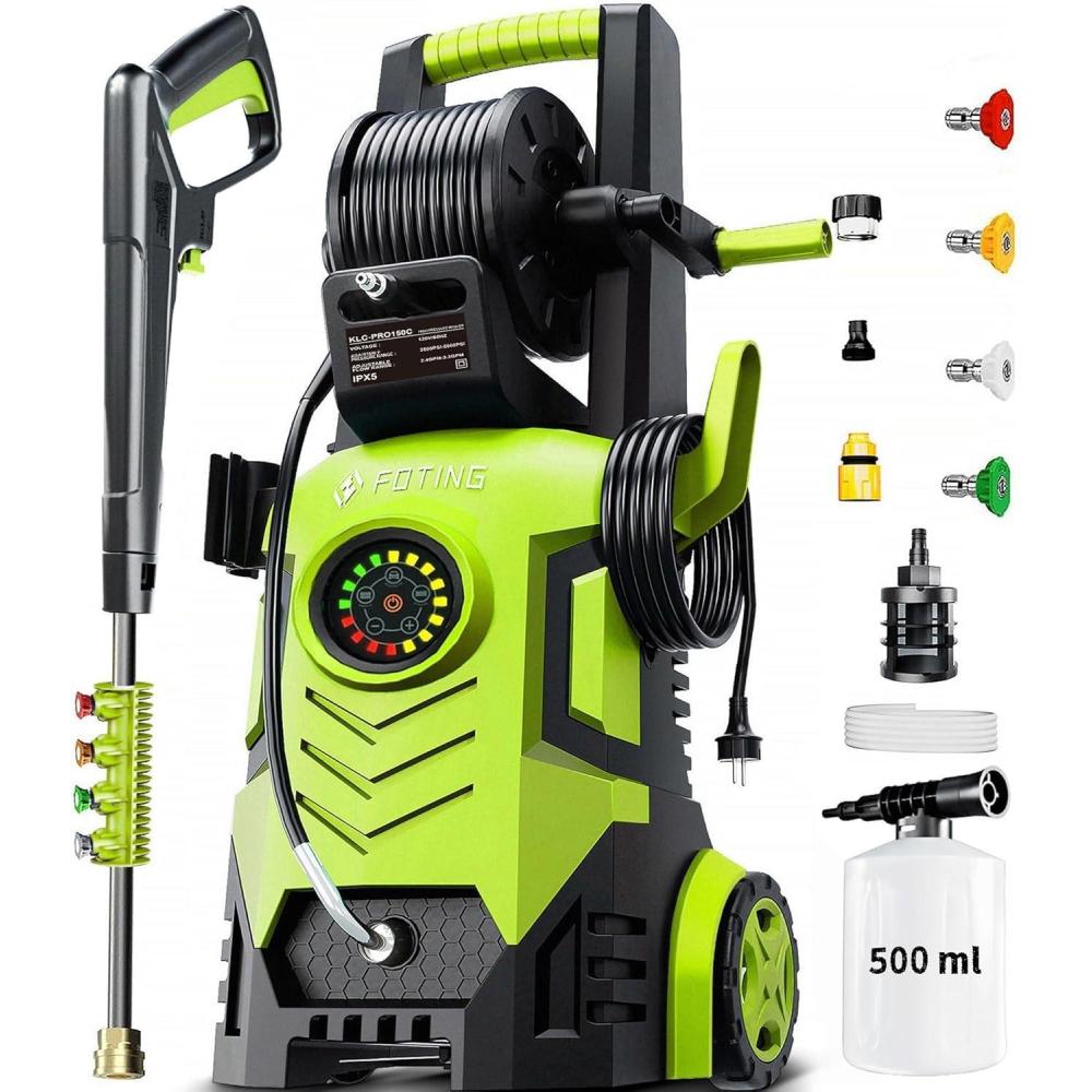 image2025Upgraded Pressure Washer 5000PSI with Adjustable Touch Screen 8 Level 34quot Tall 4 Quick Connect NozzlesInlet HoseampampFilterampamp500mlFoam Cannon for CarsFencesDrivewaysHome CleaningYellowYellow