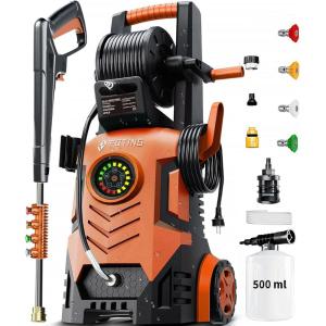 image2025Upgraded Pressure Washer 5000PSI with Adjustable Touch Screen 8 Level 34quot Tall 4 Quick Connect NozzlesInlet HoseampampFilterampamp500mlFoam Cannon for CarsFencesDrivewaysHome CleaningYellowRed