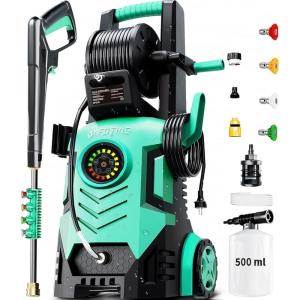 image2025Upgraded Pressure Washer 5000PSI with Adjustable Touch Screen 8 Level 34quot Tall 4 Quick Connect NozzlesInlet HoseampampFilterampamp500mlFoam Cannon for CarsFencesDrivewaysHome CleaningYellowGreen