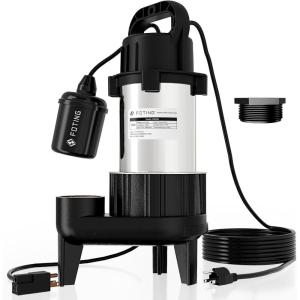 imageFOTING Submersible SewageEffluent Pump  15HP 9000GPH Heavy Duty Cast Iron  AutomaticManual  Vortex Impeller  115V Septic Sump Pump for Sump BasinResidential SewageBasement 2 NPT Discharge1HP 5600GPH