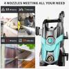 imagePressure Washer 4200PSI with 4 Quick Connect NozzlesInlet Hose ampamp Filter Foam Cannon for CarsFencesDrivewaysPatiosHome CleaningBlue