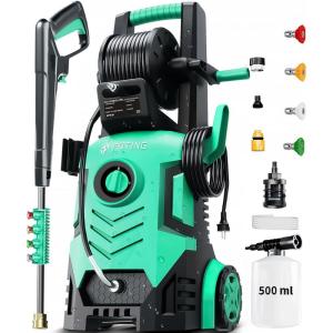 image2025New Pressure Washer 4800PSI 34quot Tall 4 Quick Connect NozzlesInlet HoseampampFilterampamp500mlFoam Cannon for CarsFencesDrivewaysHome CleaningBlue