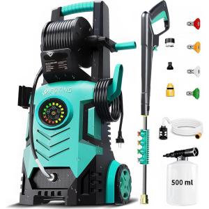 image2025Upgraded Pressure Washer 5000PSI with Adj8Level Touch Screen 34quot Tall Power Washer 4 Quick Connect Nozzles Inlet HoseampampFilterampamp500mlFoam Cannon for CarsFencesDrivewaysHome Cleaning Blue5000 PSI