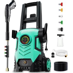 imageFOTING Pressure Washer with Adjustable Touch Screen 8 Level 4 Quick Connect NozzlesInlet HoseampampFilterampampFoam Cannon for CarsFencesDrivewaysHome CleaningBlue