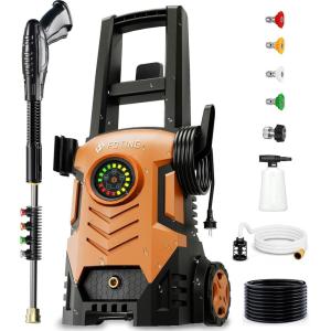 imageFOTING Pressure Washer with Adjustable Touch Screen 8 Level 4 Quick Connect NozzlesInlet HoseampampFilterampampFoam Cannon for CarsFencesDrivewaysHome CleaningRed