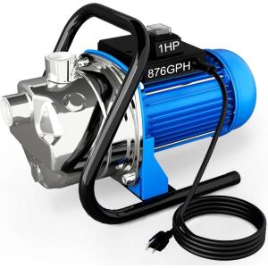 image:imageFOTING Shallow Well Pump Jet Pumps Garden Pump Water Transfer Draining Irrigation Pumps Water Booster Jet Pump Stainless Steel for Home Garden Lawn Farm 15HP wPressure Tank1HP 876GPH