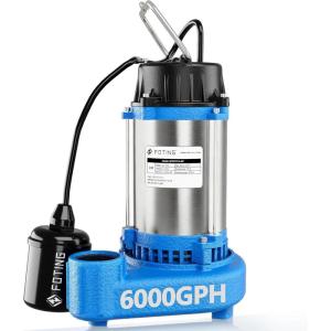 image:imageFOTING Sump Pump Submersible SewageEffluent Pump  Heavy Duty Cast Iron  115V Septic Pump for Sump BasinResidentialSewageBasement 1HP 6000 GPH Sewage Pumps 112 NPT