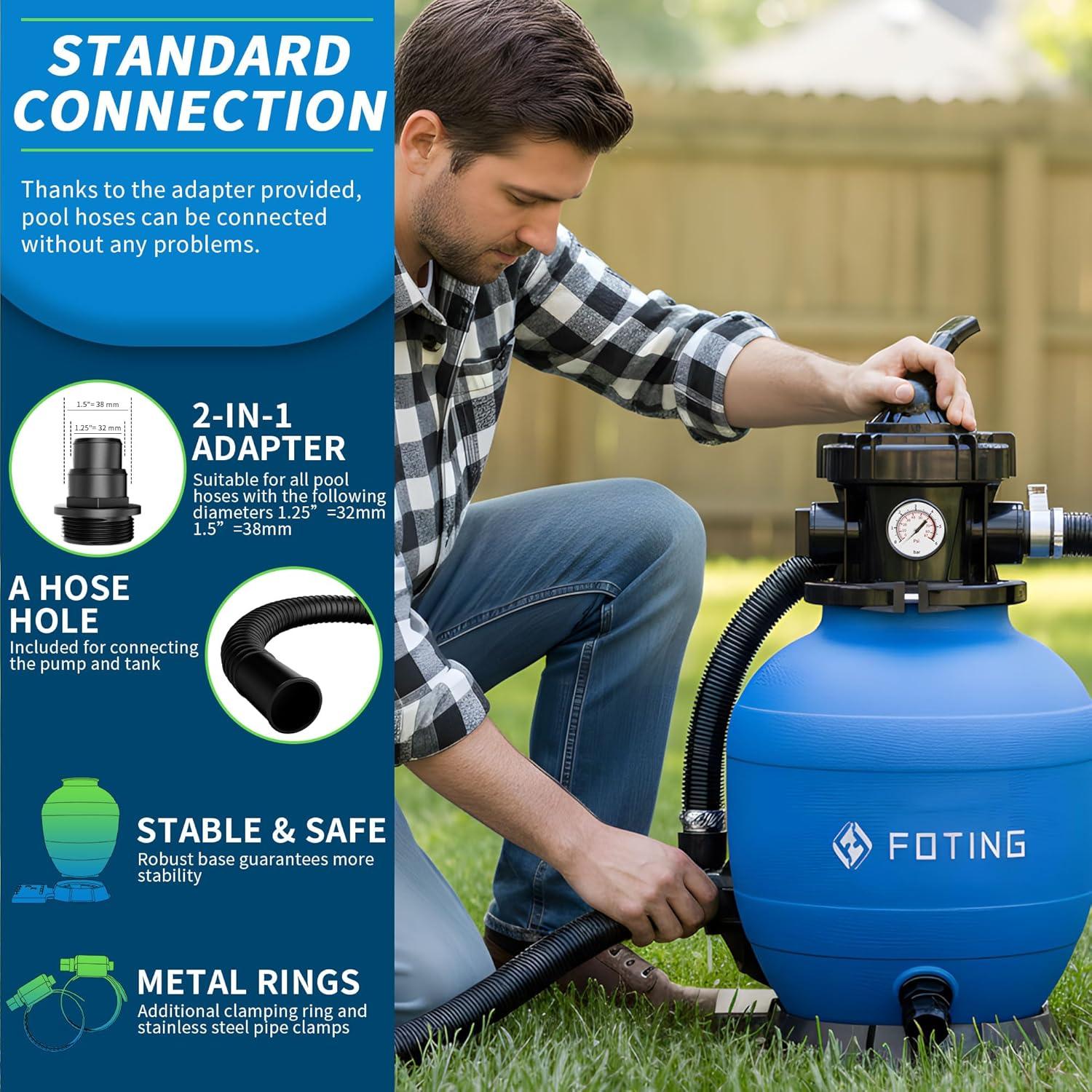 image:imageFOTING Sand Filter Pump for Above Ground Pool Pool Sand Filter with Timer 7Way MultiPort Valve Pool Pumps Above Ground 13inch 1HP 3800GPH12inch  12HP 3000GPH