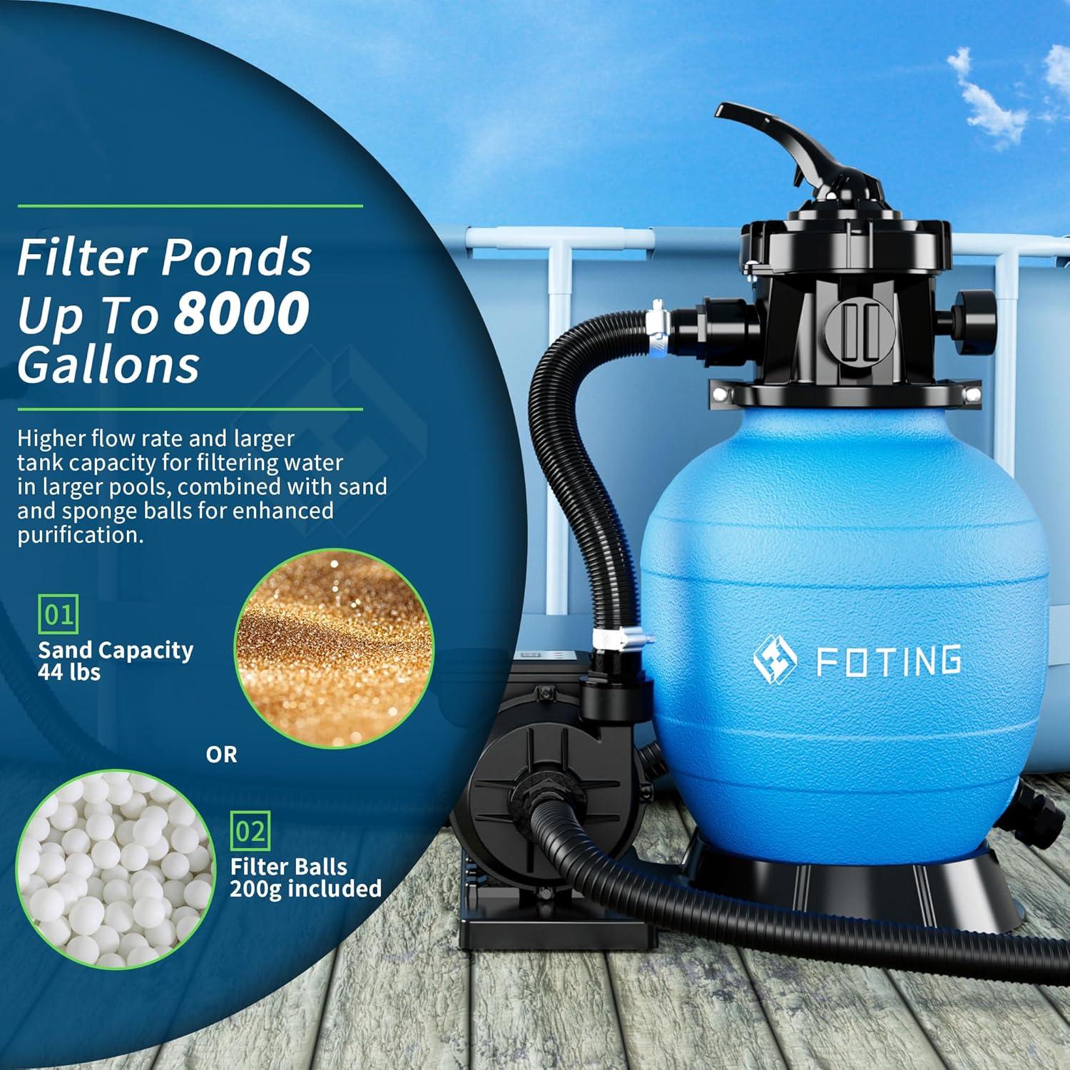 image:imageFOTING Sand Filter Pump for Above Ground Pool Pool Sand Filter with Timer 7Way MultiPort Valve Pool Pumps Above Ground 13inch 1HP 3800GPH12inch  12HP 3000GPH