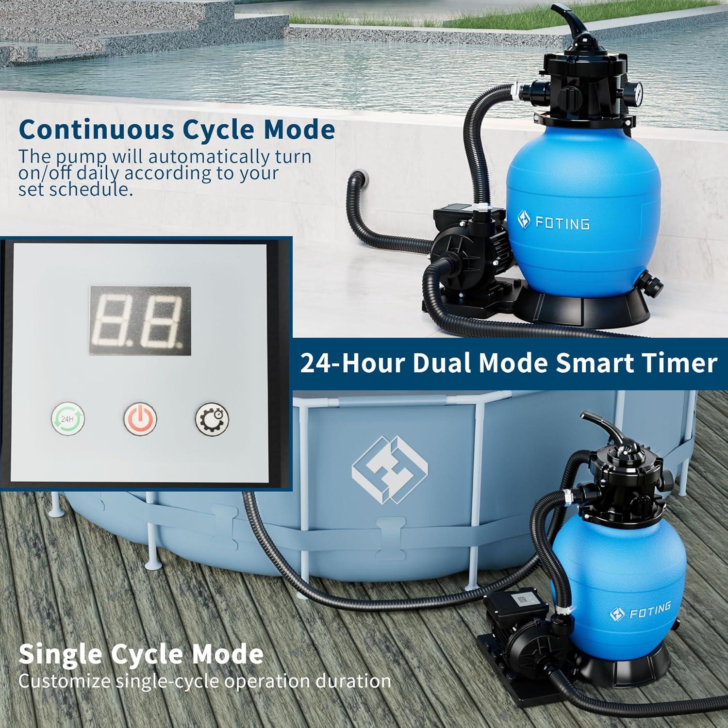 image:imageFOTING Sand Filter Pump for Above Ground Pool Pool Sand Filter with Timer 7Way MultiPort Valve Pool Pumps Above Ground 13inch 1HP 3800GPH12inch  12HP 3000GPH