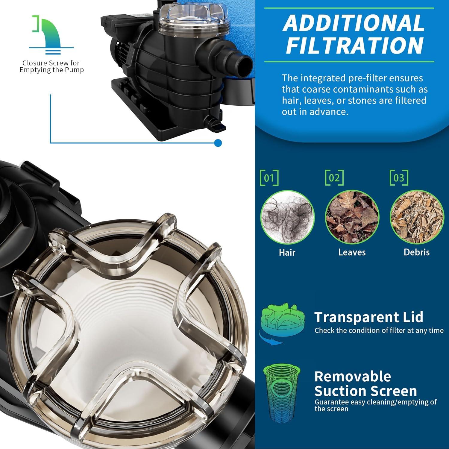 image:imageFOTING Sand Filter Pump for Above Ground Pool Pool Sand Filter with Timer 7Way MultiPort Valve Pool Pumps Above Ground 13inch 1HP 3800GPH13inch  1HP 3800GPH