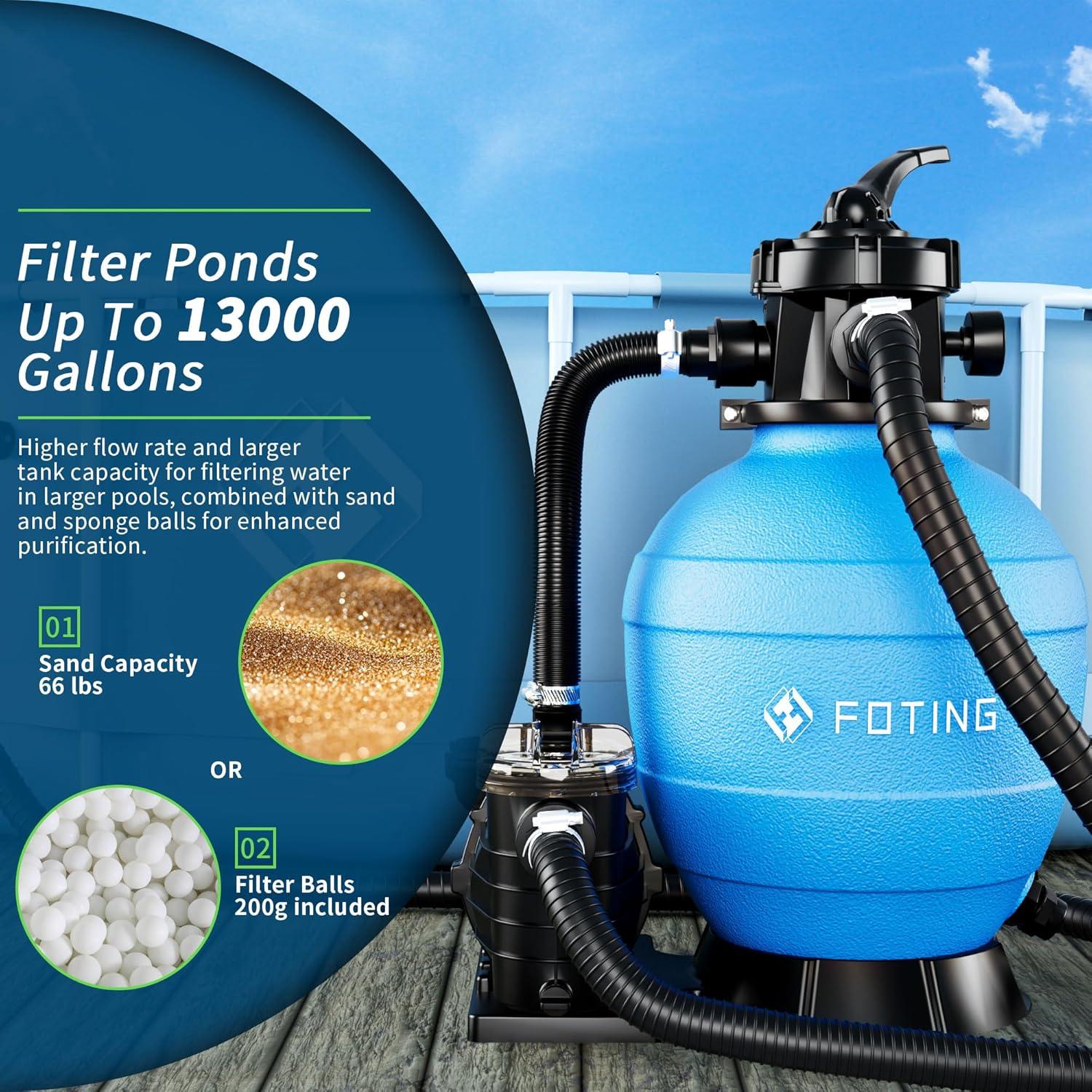 image:imageFOTING Sand Filter Pump for Above Ground Pool Pool Sand Filter with Timer 7Way MultiPort Valve Pool Pumps Above Ground 13inch 1HP 3800GPH13inch  1HP 3800GPH