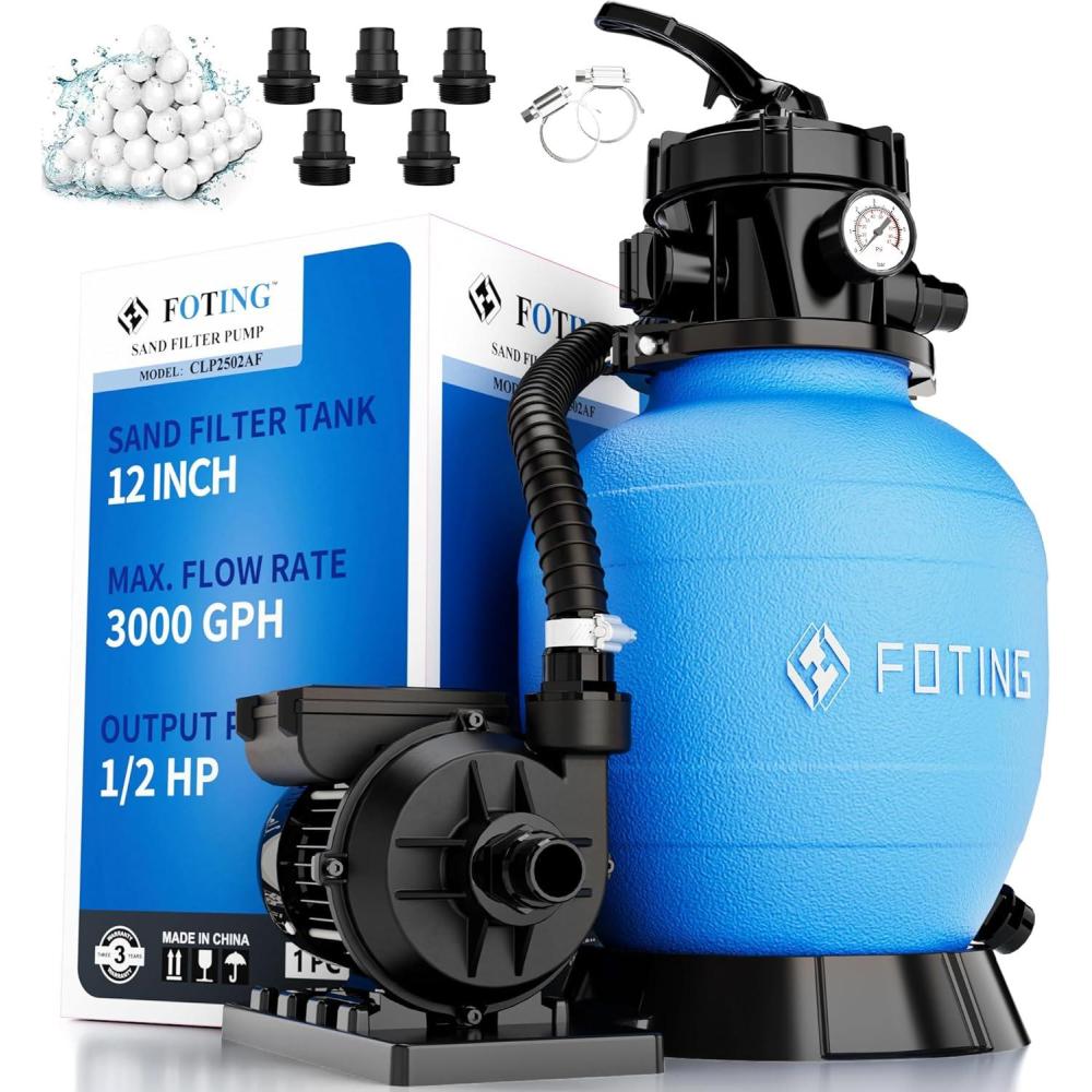 image:imageFOTING Sand Filter Pump for Above Ground Pool Pool Sand Filter with Timer 7Way MultiPort Valve Pool Pumps Above Ground 13inch 1HP 3800GPH12inch  12HP 3000GPH