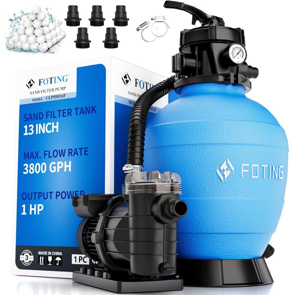 image:imageFOTING Sand Filter Pump for Above Ground Pool Pool Sand Filter with Timer 7Way MultiPort Valve Pool Pumps Above Ground 13inch 1HP 3800GPH13inch  1HP 3800GPH