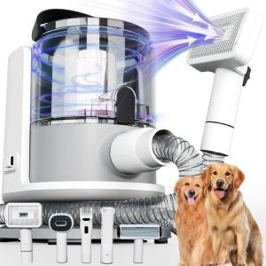 image:imageFOTING 5in1 Dog Grooming Vacuum 12000Pa Dog Clippers amp Shedding Brush Grooming Cleaning Tools Pet Grooming Vacuum 2 Suction Levels Shedding Pet Hair Home Cleaning WhiteWhite