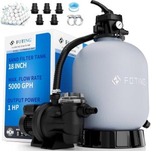 image:imageFOTING Sand Filter Pump for Above Ground Pool with 24H Timer Pool Pumps Above Ground with 7Way Valve Pool Sand Filter for Efficient Circulation amp Filtration 16in18in